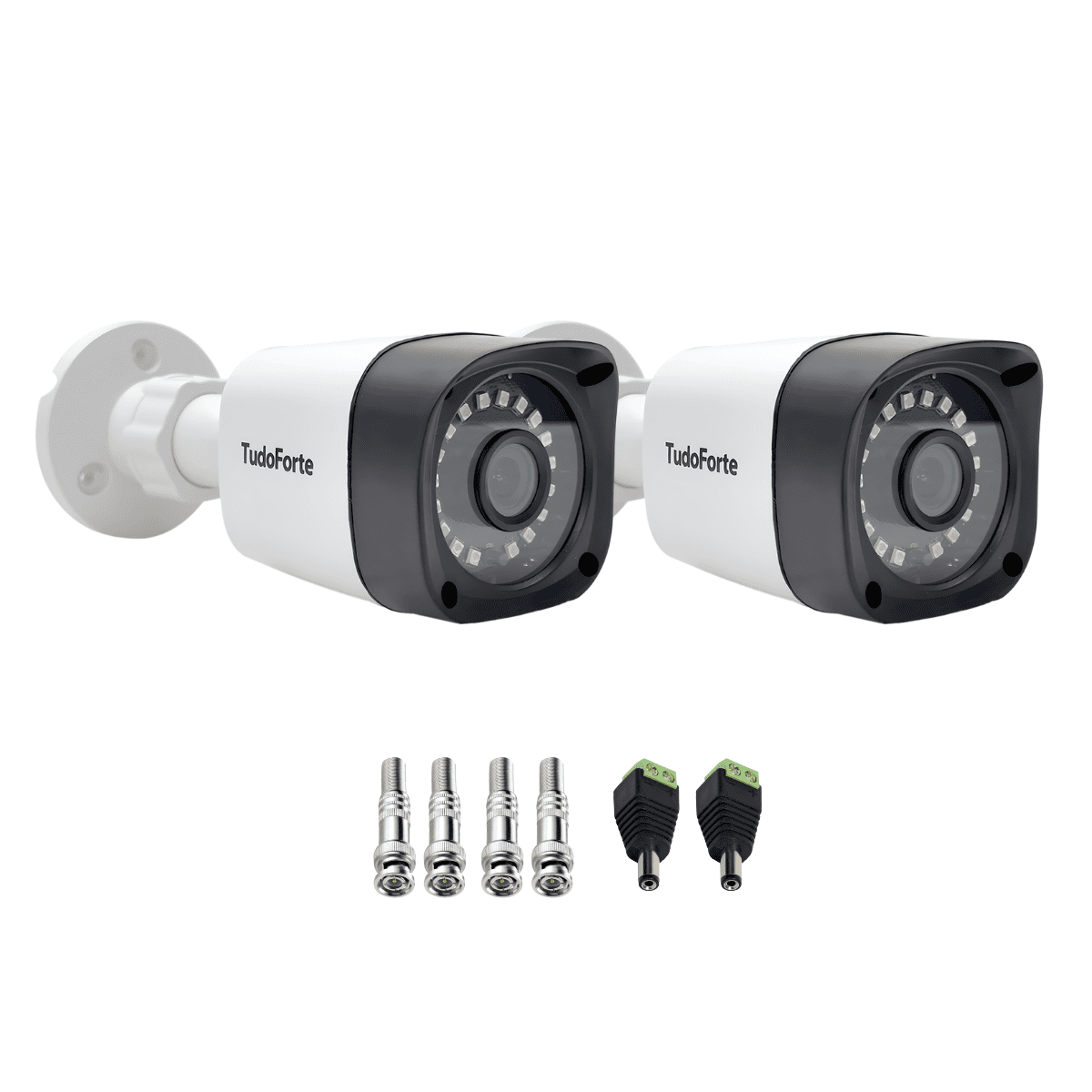 Kit 2 Câmeras Tudo Forte Bullet Full HD 1080p, Lente 2.8mm, Visão Noturna 20M, IP66 + Conectores